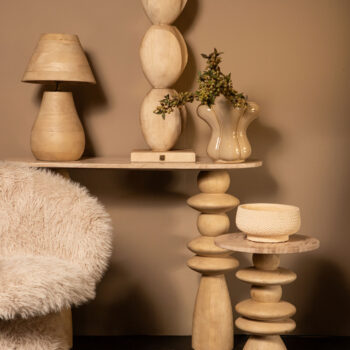 callain natural mango wood side table marble oval