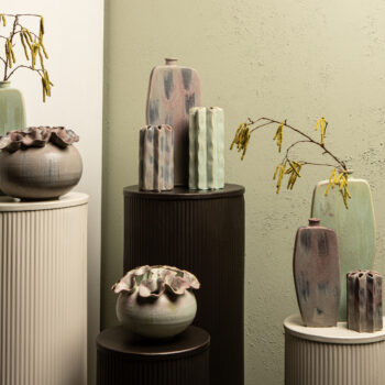 midda dark grey steel ribbed pedestal set of 2