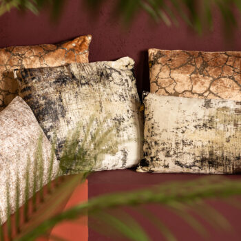 curt cream velvet square cushion square print (set of 4)