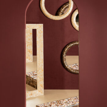 chelsae cream poly round shell mirror large