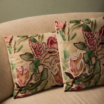 ayumi pink square cotton cushion abstract (set of 4)