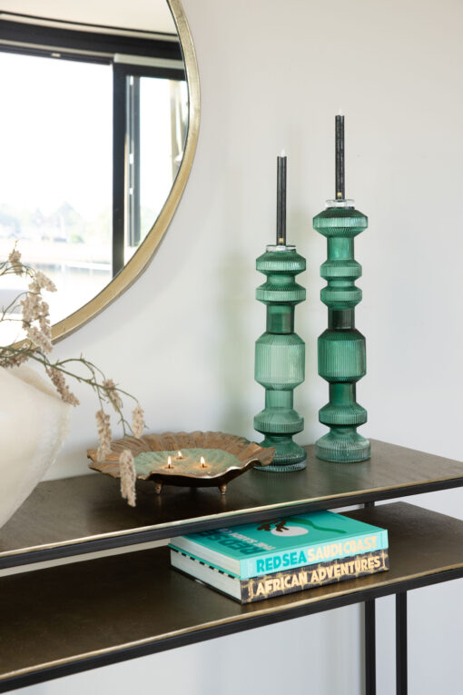 galinda dark green ribbed glass candle holder m
