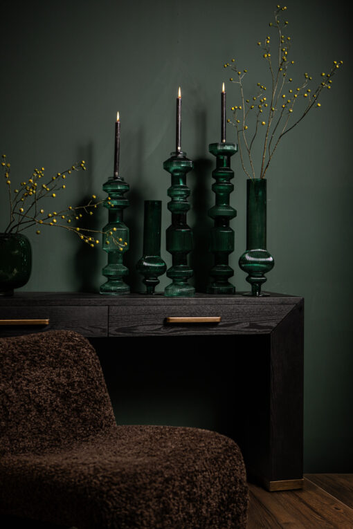 galinda dark green ribbed glass candle holder l