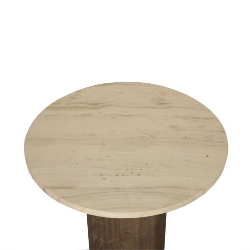 liora brown mango wood side table marble top rnd