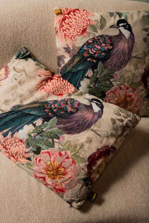 loralee green square cotton cushion peacock (set of 4)