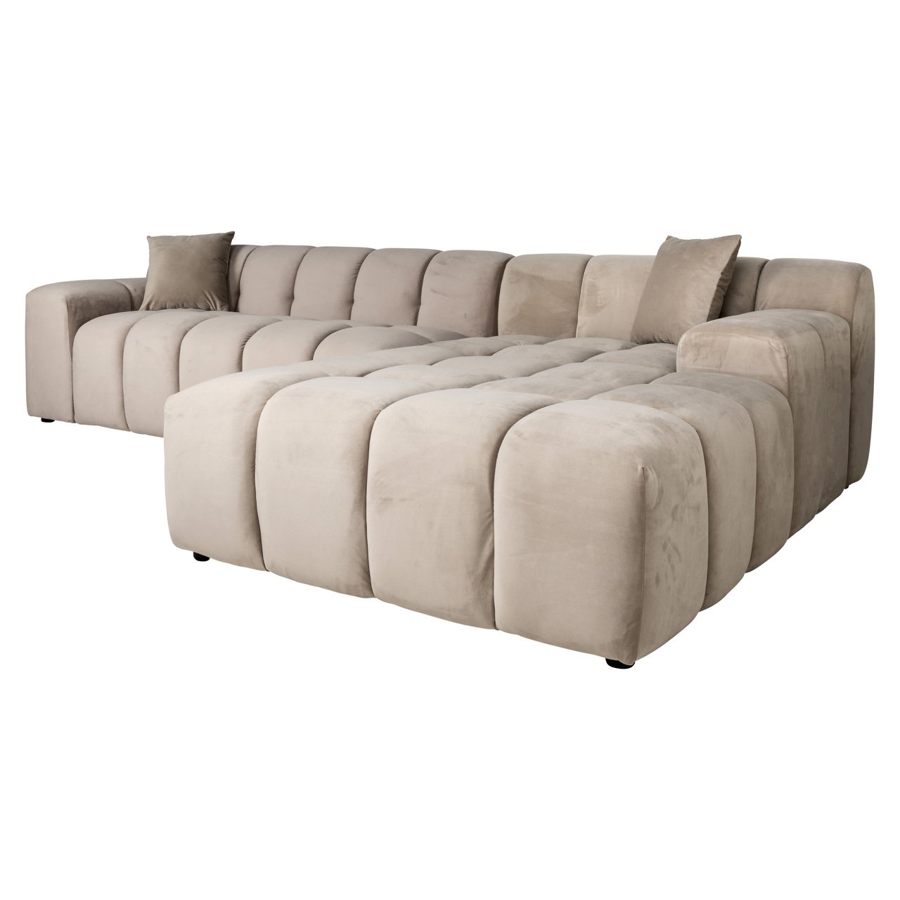 - Bank Cube khaki velvet 3-seater + lounge right
